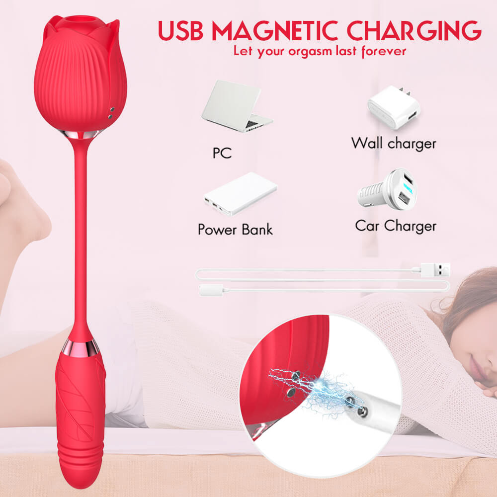 Rose dildo för kvinnor USB magnetisk laddning