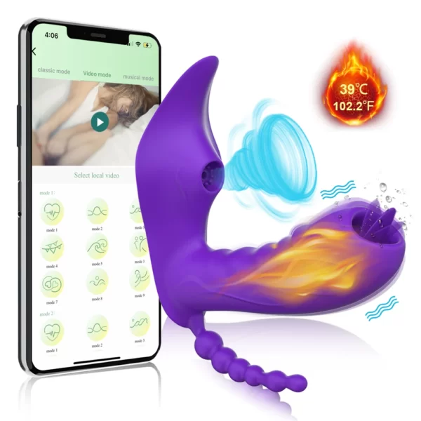 Succionador de Clítoris con Consolador Punto G Color morado juguete sexual vibrador