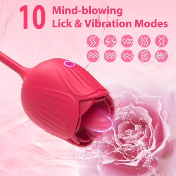 Vibratore Rose Licker con dildo G-Spot 10 modalità di vibrazione e licenze da capogiro