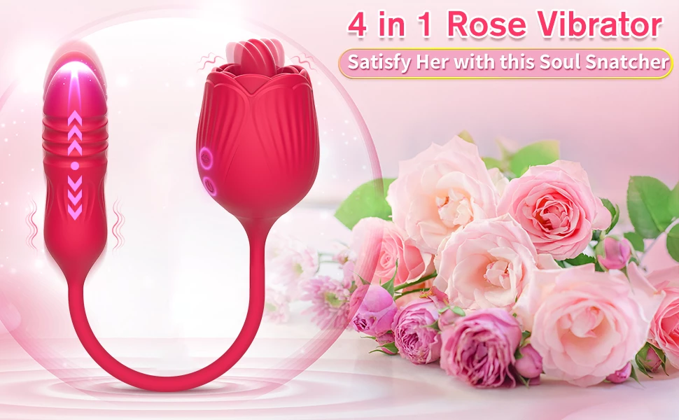 Rose Licker Vibrator med G-Spot Dildo 4 i 1 rose vibrator