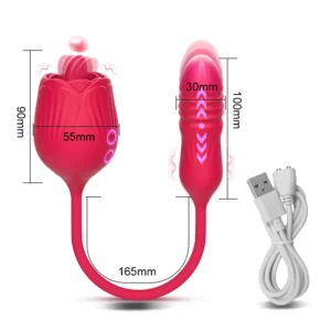 Rose Licker Vibrator with G-Spot Dildo Size