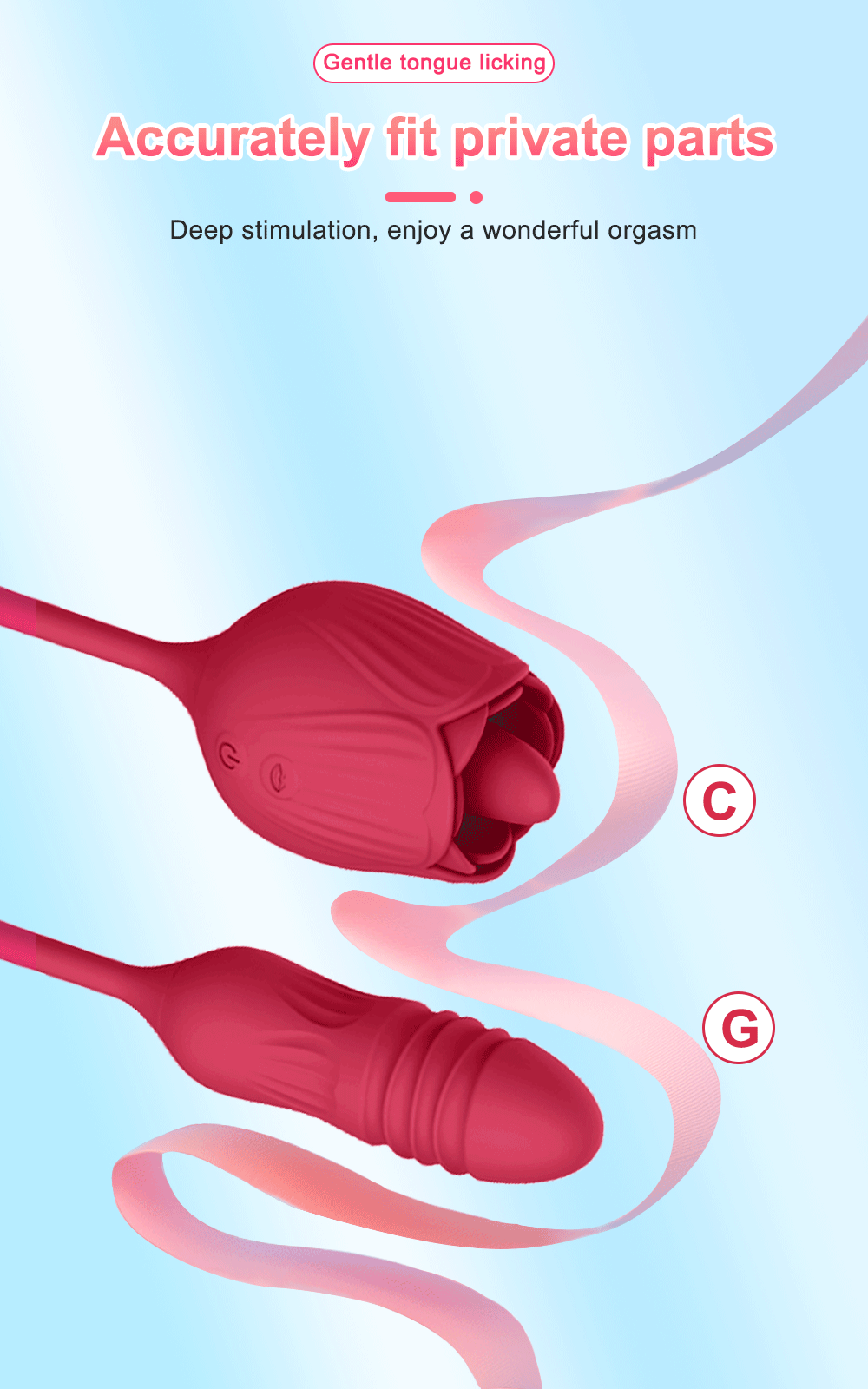 Vibratore Rose Licker con dildo G-Spot per adattarsi accuratamente alle parti intime