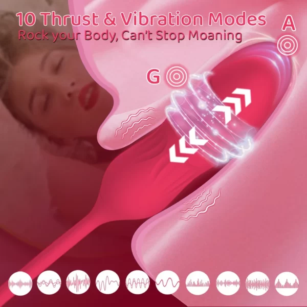 Vibratore Rose Licker con modalità di spinta e vibrazione del dildo G-Spot