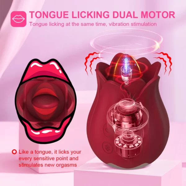 Leckende Rose Spielzeug Zunge Lecken Dual Motor