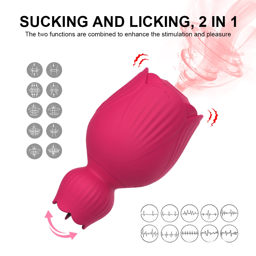 Le jouet Rose à double tête supporte les fonctions de succion et de léchage.
