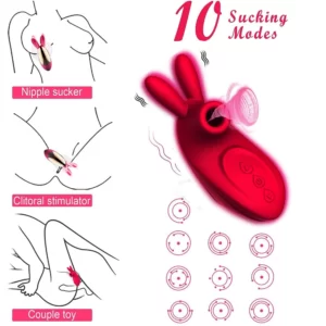 Rode Roos Bloem speeltje 10 zuigstanden voor tepel clitoris