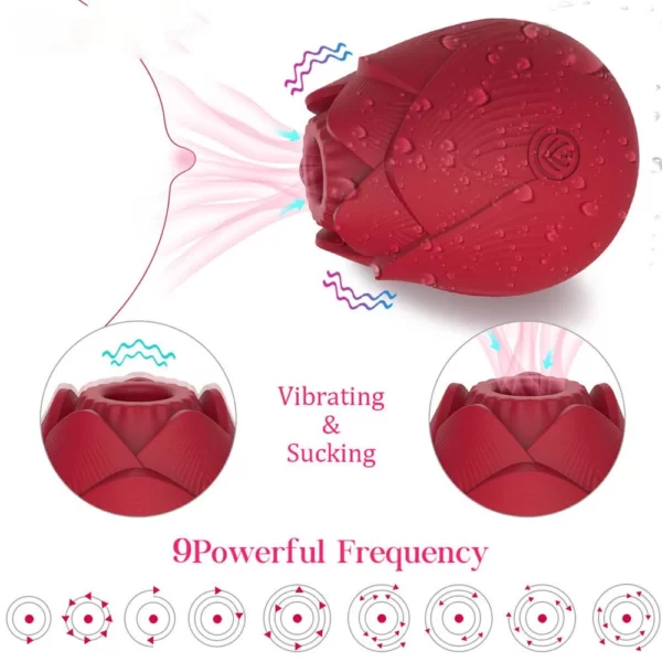 Juguete erótico Rose Blossom 9 potentes frecuencias de vibración y succión