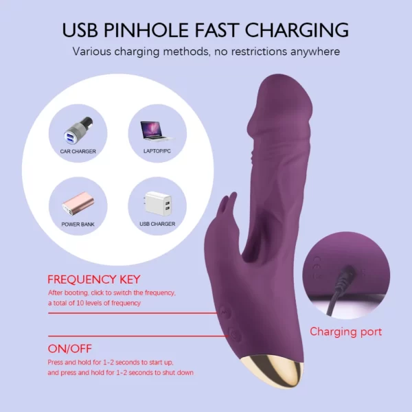 Juguete sexual rosa con pene USB de carga rápida
