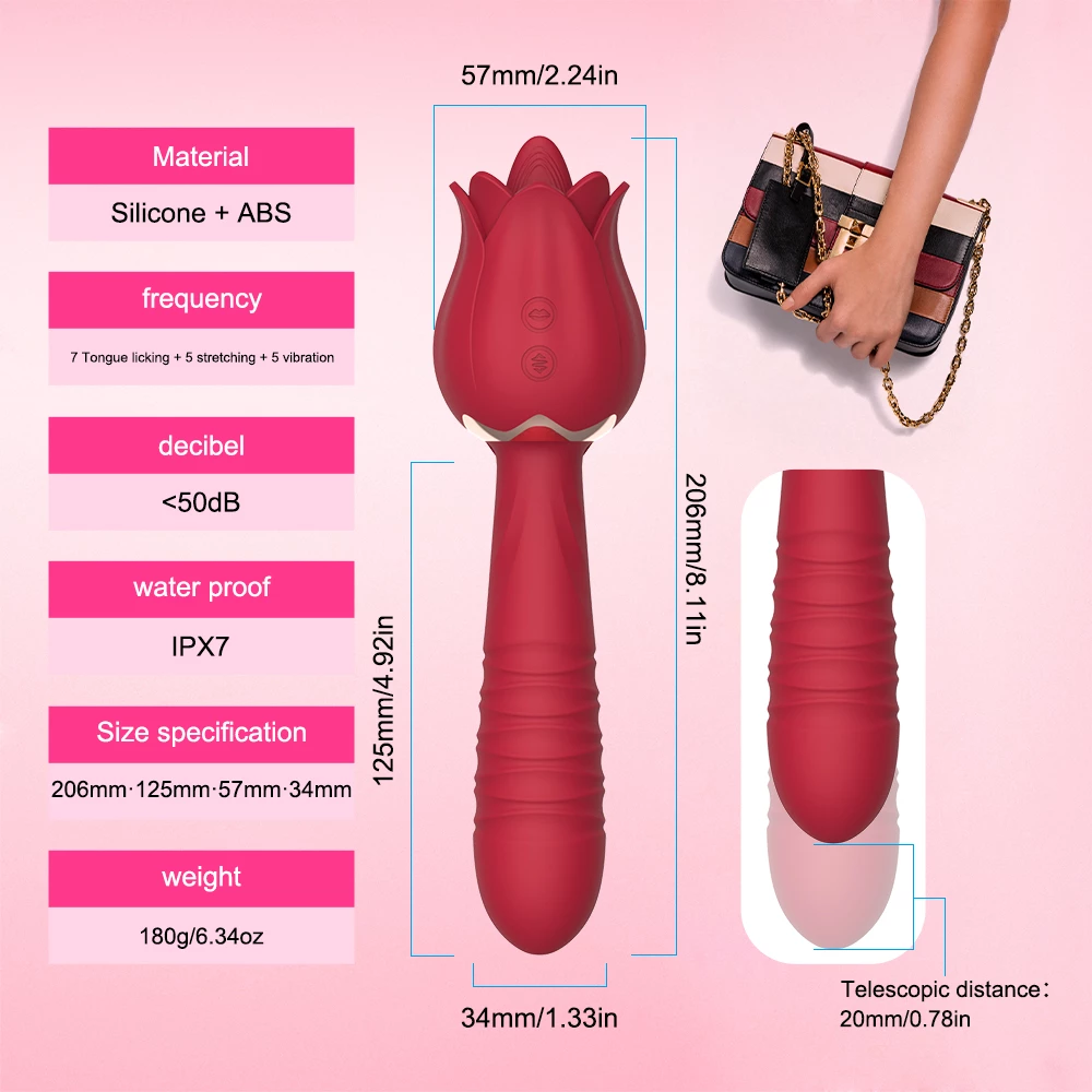 Jouet rose de poussée avec gode Taille du produit sex toy rose