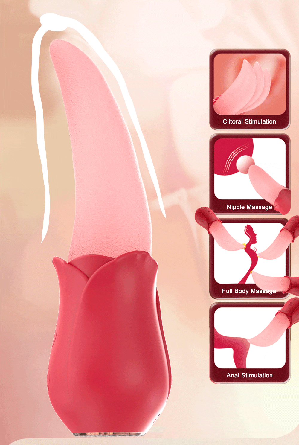 Tongue Licking Rose Vibrator clit stimulation nipple massage