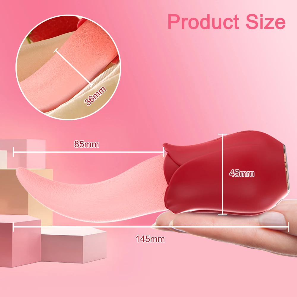 Tongue Licking Rose Vibrator product size