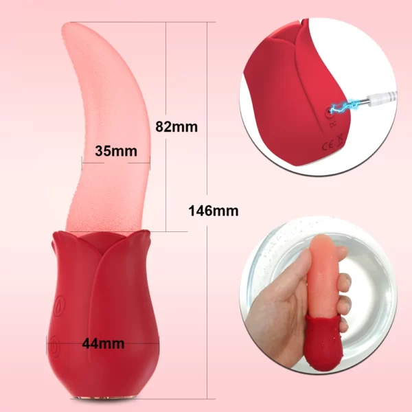 Vibrador rosa para lamer la lengua tamaño del producto
