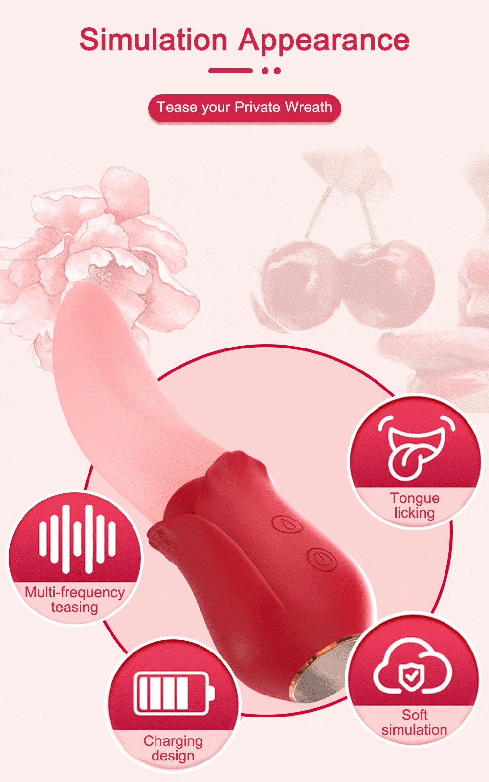 Tongue Licking Rose Vibrator simulering utseende retas din privata krans