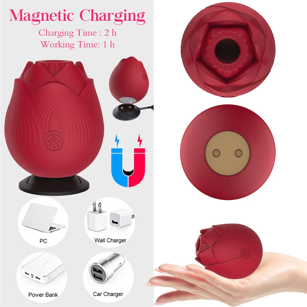 red blooming rose sex toy charge magnétique