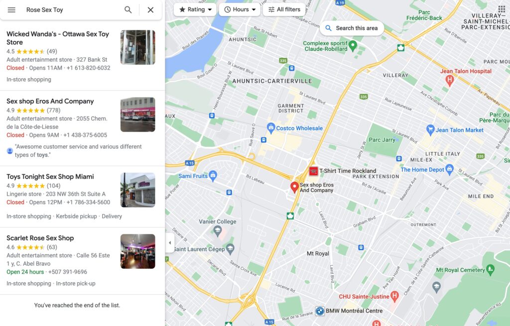 rose sex toy near me en google map