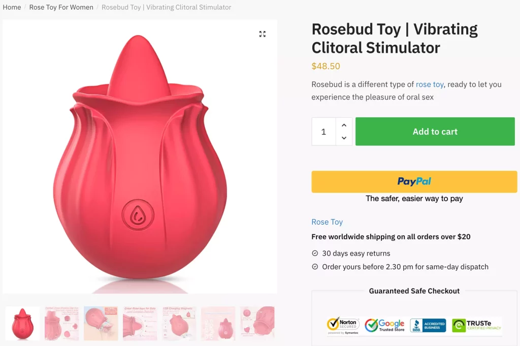 página de producto del juguete rosebud