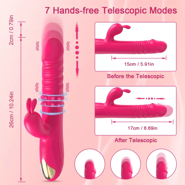 Gode de poussée avec vibrateur de clito 7 modes télescopiques mains libres