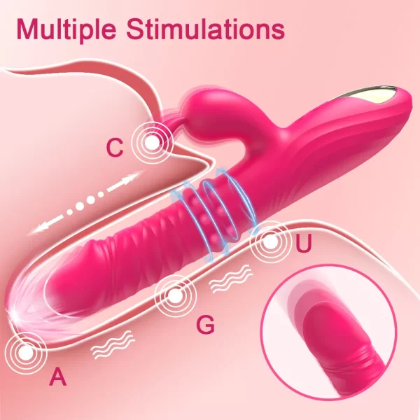 Gode de poussée avec vibrateur de clito stimulations multiples couleur rouge