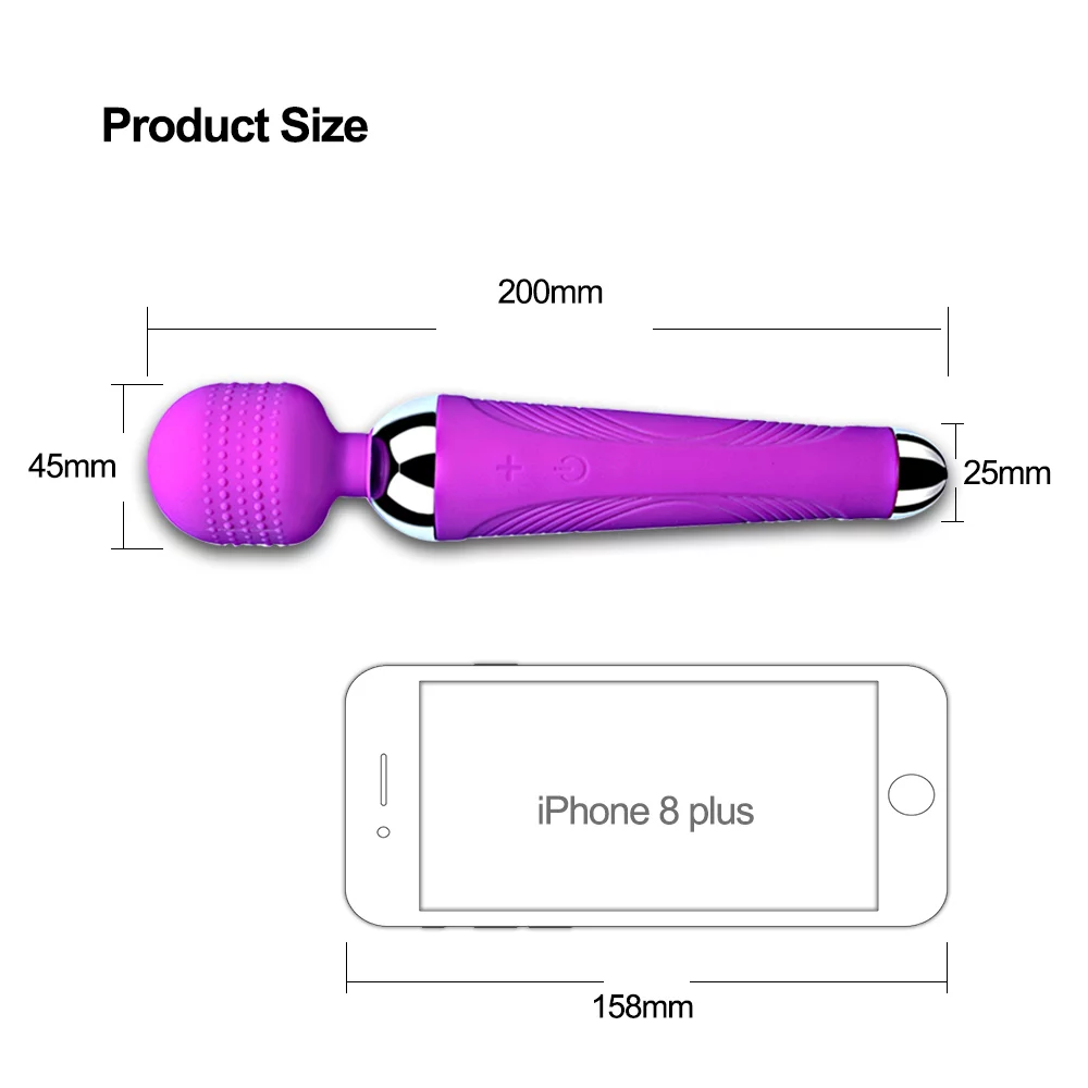 paarse toverstaf vibrator productgrootte